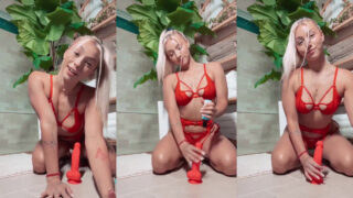 Therealbrittfit’s Playful Adventure with a Red Dildo